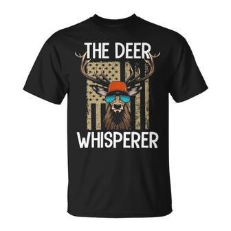 Deer Whisperer Awesome Hunter Usa Flag Buck Hunting T-Shirt | Mazezy