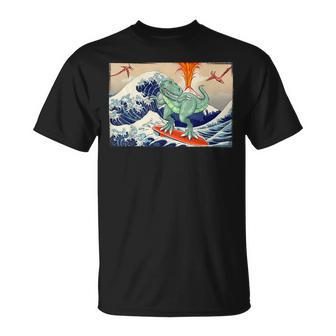 Dinosaur Surfing Dino Surfer T Rex T-Shirt - Seseable