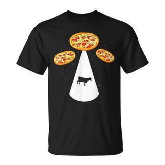 Farm Cow Abduction & Pizza Ufo Spaceship Pizza T-Shirt - Monsterry