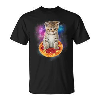 Galaxy Cat In Space Cat Riding Pizza And Taco Lover T-Shirt - Thegiftio UK