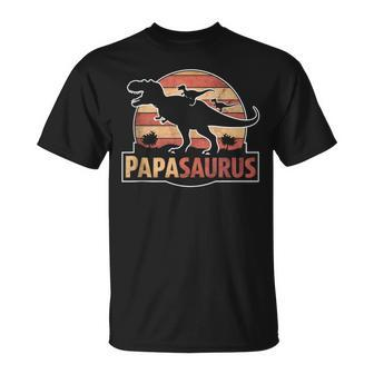 Grandpa T Rex Papasaurus Dinosaur Two Kid Fathers Day T-Shirt - Thegiftio UK