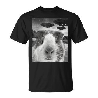 Guinea Pig Selfie With Ufos For Guinea Pig Lover T-Shirt - Seseable