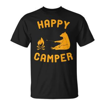 Happy Camper With Bear And Bonfire T-Shirt - Monsterry AU