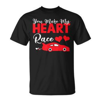 You Make My Heart Race Car Racer Valentine's Day T-Shirt - Monsterry DE