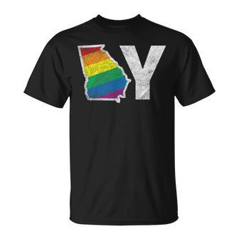 Lgbt Georgia Gay Distressed Rainbow Flag Present T-Shirt - Monsterry AU