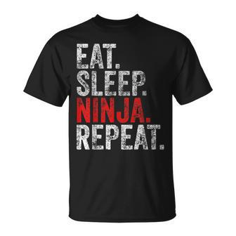 Martial Ninja Costume Eat Sleep Ninja Repeat T-Shirt - Monsterry