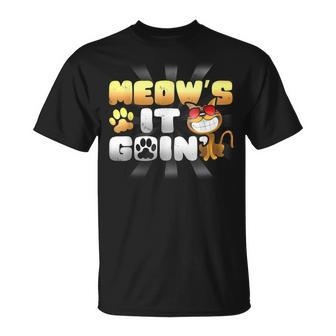 Meow's It Going Cat Pun Grinning Kitten Lover T T-Shirt - Monsterry
