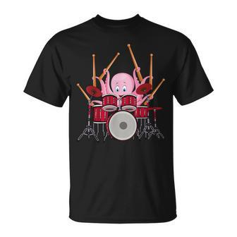 Octopus Playing Drums Musician Band Octopus Drummer T-Shirt - Monsterry AU