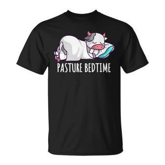 Pasture Bedtime Cute Cow Sleeping Pajamas Pjs Napping T-Shirt - Monsterry