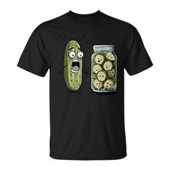 Pickle Surprise A Cucumber And A Jar Of Sliced Pickles T-Shirt - Monsterry