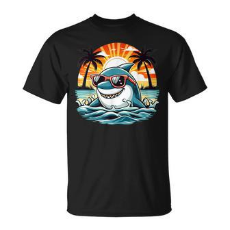Retro Shark In Sunglasses 70S 80S 90S Cool Ocean Shark T-Shirt - Seseable