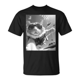 Skydiving Cat Selfie With Alien Ufos T-Shirt - Monsterry UK