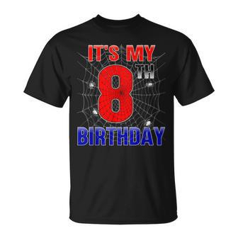 Spider Web 8 Year Old It's My 8Th Birthday Boy T-Shirt - Monsterry