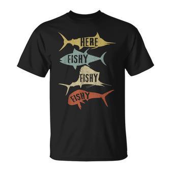 Vintage Saltwater Fishing Here Fishy-Fishy T-Shirt - Monsterry UK