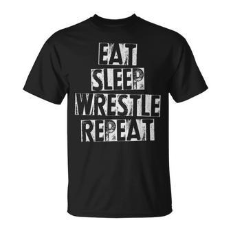 Vintage Wrestler Wrestling Eat Sleep Wrestle Repeat T-Shirt - Monsterry