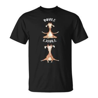 Workout Inhale Exhale Quote Giraffe Yoga Pose Relax T-Shirt - Monsterry CA