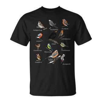 Garden Birds Bird Drawing Bird Chalkfink Buntspecht Bunting T-Shirt - Seseable