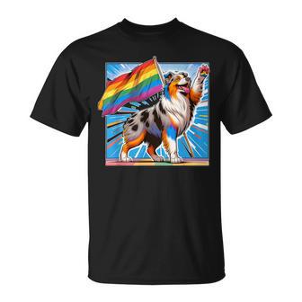 Gay Pride Lgbt Australian Shepherd Dog T-Shirt - Monsterry UK