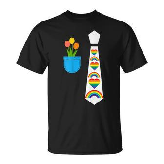Gay Pride Parade Little Rainbows Tie Tux Costume With Tulips T-Shirt - Monsterry AU