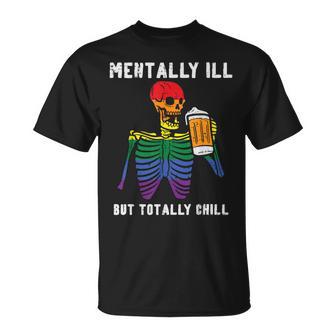 Gay Pride Skeleton Mentally Ill Rainbow Flag Lgbtq Dad Men T-Shirt - Monsterry CA