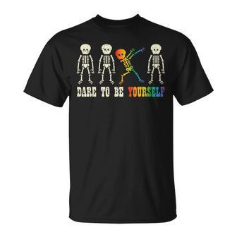 Gay Skeleton Dare Be Yourself Rainbow Pride Flag Lgbtq Men T-Shirt - Monsterry CA