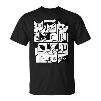 Geometric Cat Silhouette Abstract Kitten Classic Cute Cat T-Shirt - Seseable