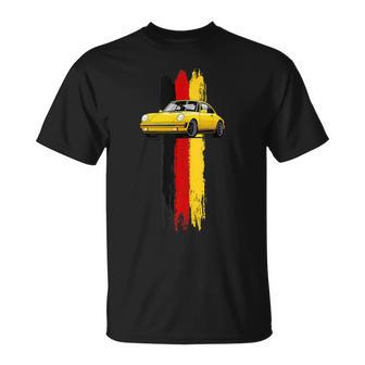 German Flag Colors & Classic Retro Vintage German Sports Car T-Shirt - Monsterry