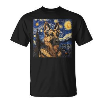 German Shepherd Dog Van Gogh Style Starry Night T-Shirt - Monsterry CA