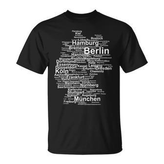 Germany Map Silhouette Towns Cities Berlin Hamburg Travel T-Shirt - Monsterry CA