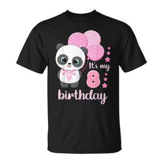 Girl 8 Year Old Panda Pink Balloons It's My 8Th Birthday T-Shirt - Thegiftio UK