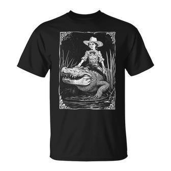 Girl Riding Alligator Weird Florida Crocodile Meme T-Shirt - Monsterry DE