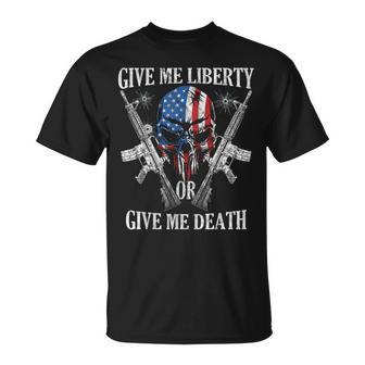 Give Me Liberty Or Give Me Death Skull Ar-15 American Flag T-Shirt - Monsterry