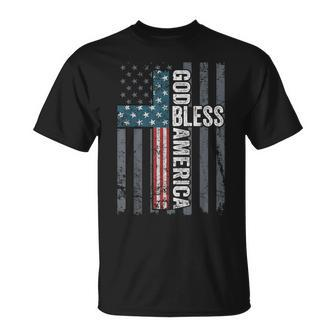 God Bless America Patriotic Christian Cross Usa Flag T-Shirt - Monsterry