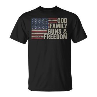 God Family Guns & Freedom Pro Gun Vintage Usa Flag T-Shirt - Monsterry CA