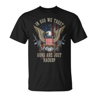In God We Trust Guns Are Just Backup American Flag T-Shirt - Thegiftio
