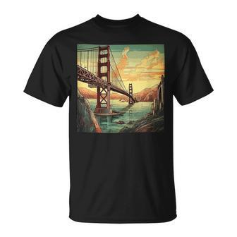 Golden Gate Bridge Sky Colorful Illustration Vintage Graphic T-Shirt - Monsterry CA