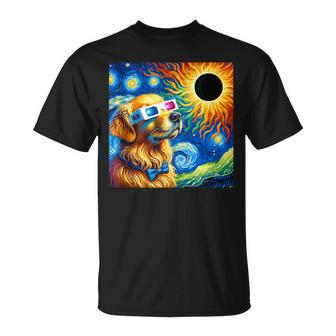 Golden Retriever Solar Eclipse 2024 Van Gogh Starry Night T-Shirt - Monsterry AU
