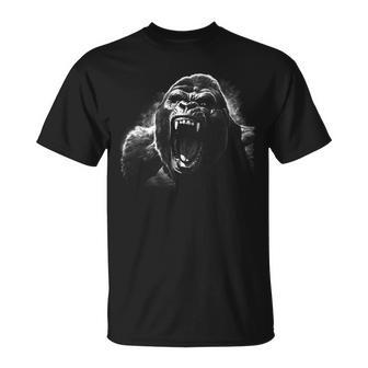 Gorilla Face Angry Growling Scary Silverback Gorilla T-Shirt | Mazezy