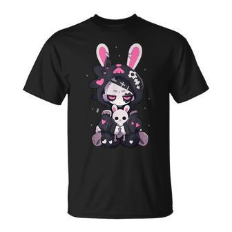 Goth Bunny Anime Girl Cute E-Girl Gothic Outfit Grunge T-Shirt - Seseable