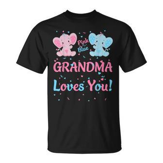Grandma Gender Reveal Elephant Pink Or Blue Matching Family T-Shirt - Monsterry