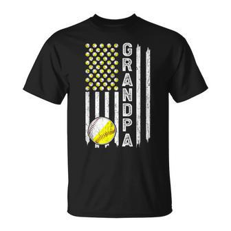 Grandpa American Flag Softball Baseball Grandpa T-Shirt - Monsterry