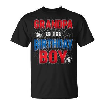Grandpa Of Birthday Boy Costume Spider Web Birthday Party T-Shirt - Thegiftio