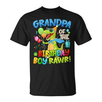 Grandpa Birthday Boy Rawr Dinosaur Birthday Party Decoration T-Shirt - Thegiftio UK