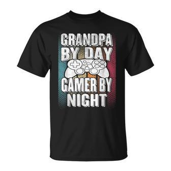 Grandpa By Day Gamer By Night For Father Gamer T-Shirt - Monsterry