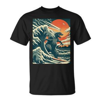 Great Monster Surfing Wave Off Kanagawa Japanese Kaiju T-Shirt - Seseable