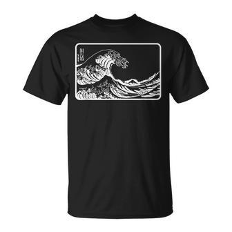 Great Wave Off Kanagawa Outline T-Shirt - Monsterry