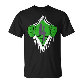 Green Man Chest Superhero Birthday For 4 Year Old Boys T-Shirt - Monsterry DE