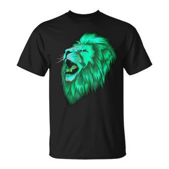 Green Mint Lion Head Lion King Of The Beasts Animal Cats T-Shirt - Monsterry UK