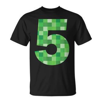 Green Pixel Number 5 5Th Birthday Gamer Number 5 T-Shirt - Monsterry UK