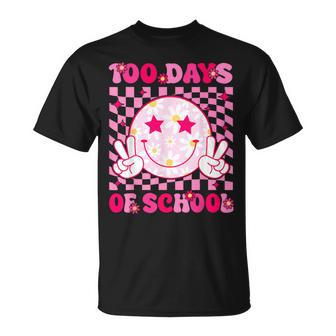 Groovy 100 Days Of School Pink Smile Face Ns Girls Womens T-Shirt - Seseable